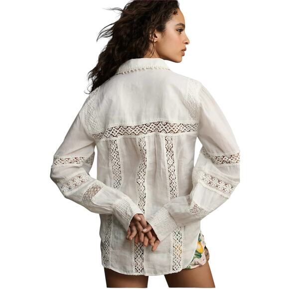 Anthropologie Embroidered Lace Buttondown Blouse Sz Small Cottage Boho Peasant - Picture 3 of 14